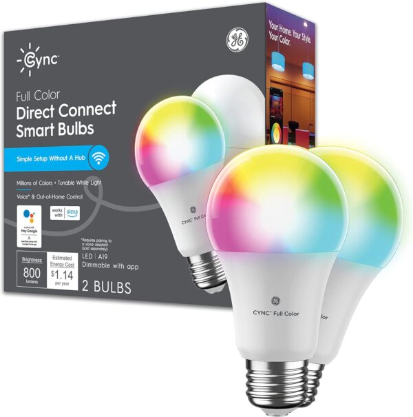 GE CYNC A19 Smart LED Light Bulbs, Color Changing Room Décor,