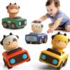 iLearn Press to Go Car Toys for Toddlers 1-3, Baby Animal Racing Cars