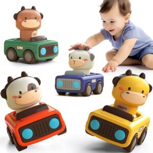 iLearn Press to Go Car Toys for Toddlers 1-3, Baby Animal Racing Cars