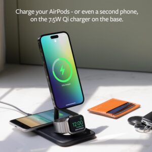 Twelve South HiRise 3 Deluxe, Compact Luxury Wireless Magsafe Charging Stand for iPhone, AirPods and Apple Watch
