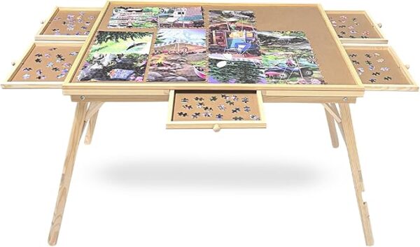 Wooden Puzzle Table with 6 Drawers and Cover